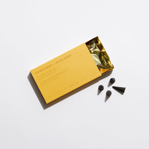 P.F. Candle Co. EU - Golden Hour Sunset Scented Incense Cones Box of 30 - Product 1 - Our incense cones are packed in custom-printed recyclable chipboard matchboxes inspired by California scenery.