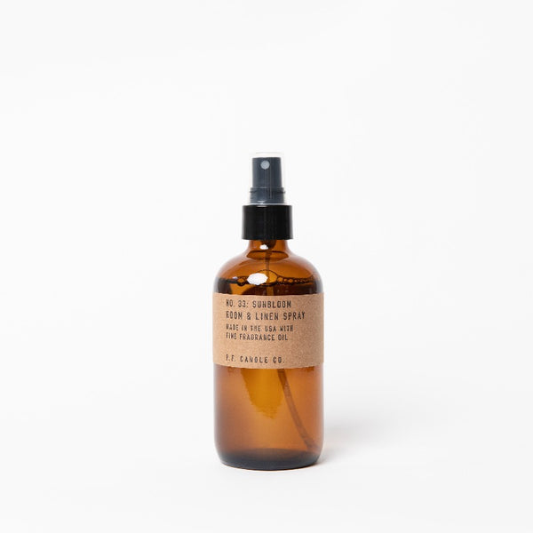 P.F.Candle Co. EU Sunbloom Room & Linen Spray - Product - Made in California, each amber glass bottle contains a 7.75 fl oz blend of body-safe fine fragrance oils and water.
