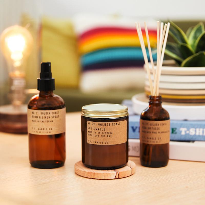 P.F. Candle Co. EU Golden Coast Reed Diffuser - Scent Family - Shop the collection available as standard candle, large candle, mini candle, incense sticks, reed diffuser, and room & linen spray