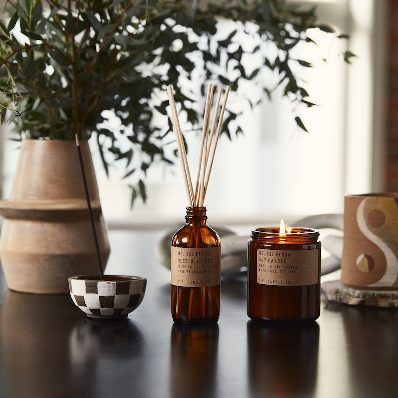 P.F. Candle Co. EU Piñon Reed Diffuser - Scent Family - Available as Standard Candle, Reed Diffuser, and Incense Sticks