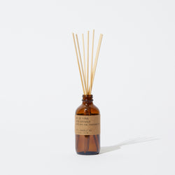 P.F. Candle Co. EU Piñon Reed Diffuser - Product - Our Reed Diffusers come in apothecary-inspired amber glass bottles with our signature kraft label and rattan reeds. Low-maintenance scent throw, all day long - no match necessary.