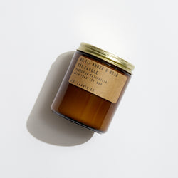 P.F. Candle Co. EU - Amber & Moss Classic 7.2 oz Standard Scented Soy Wax Candle - Product - Hand-poured into apothecary inspired amber jars with our signature kraft label and a brass lid.