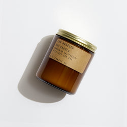 P.F. Candle Co. EU Los Angeles Standard Candle - Product - Our 7.2 oz Standard Candles are hand-poured into apothecary inspired amber jars with our signature kraft label and a brass lid. This is our most popular size and is meant for dressers, countertops, nightstands – basically everywhere.