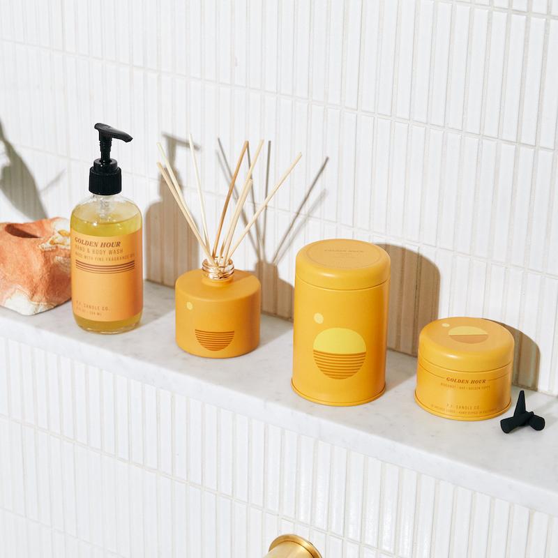 P.F. Candle Co. EU Golden Hour Sunset Reed Diffuser - Scent Family - Shop the collection available as incense cones, reed diffusers, and soy candle.